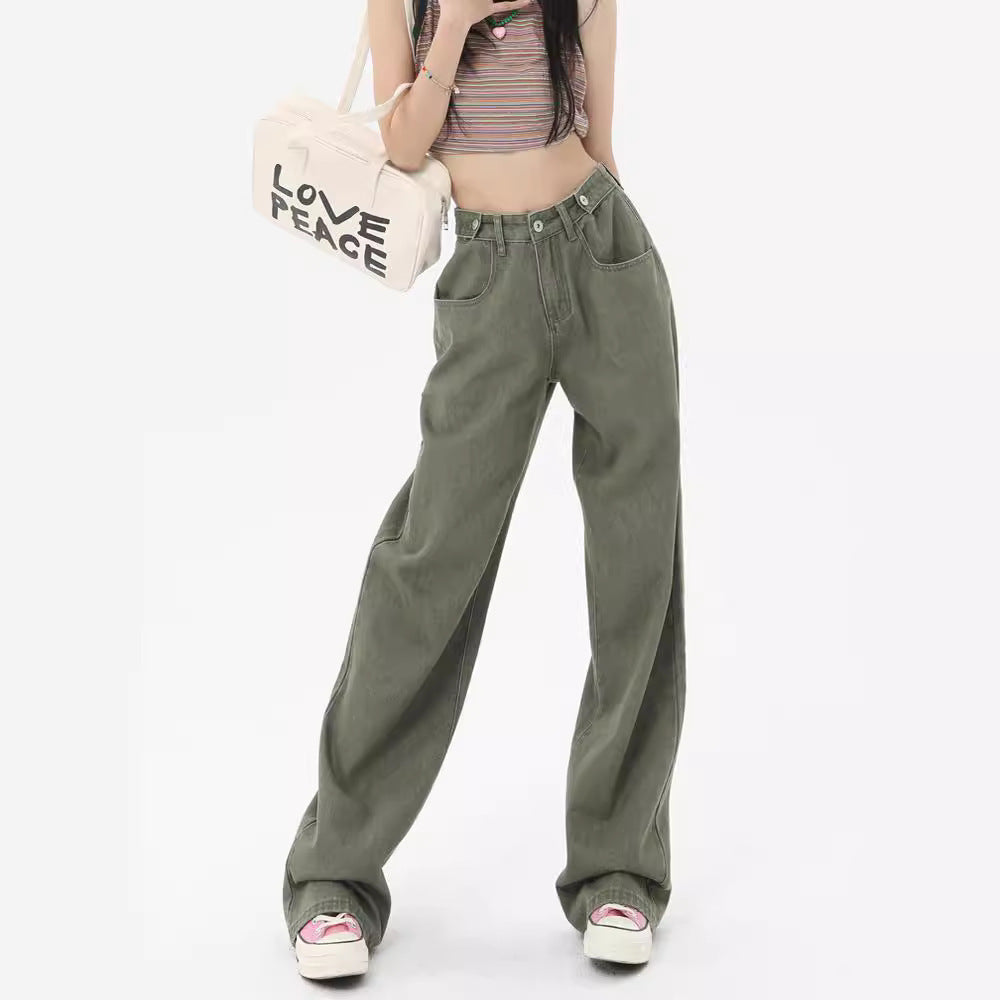 High Waist Wide Leg Green Jeans
