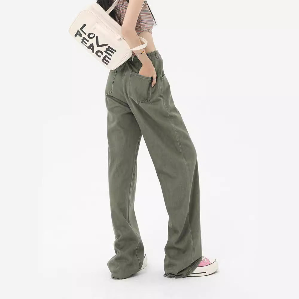 High Waist Wide Leg Green Jeans