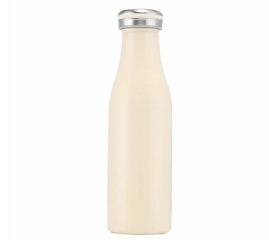 Cream-colored bottle with silver cap on a white background