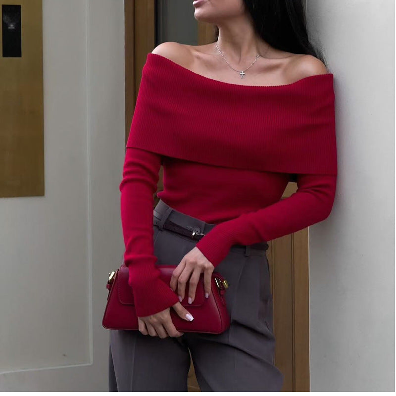 Slim Off-Shoulder Knit Sweater