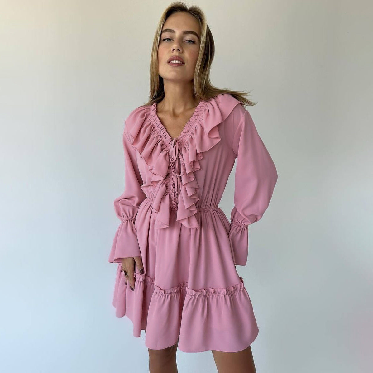 V-Neck Ruffle Dress