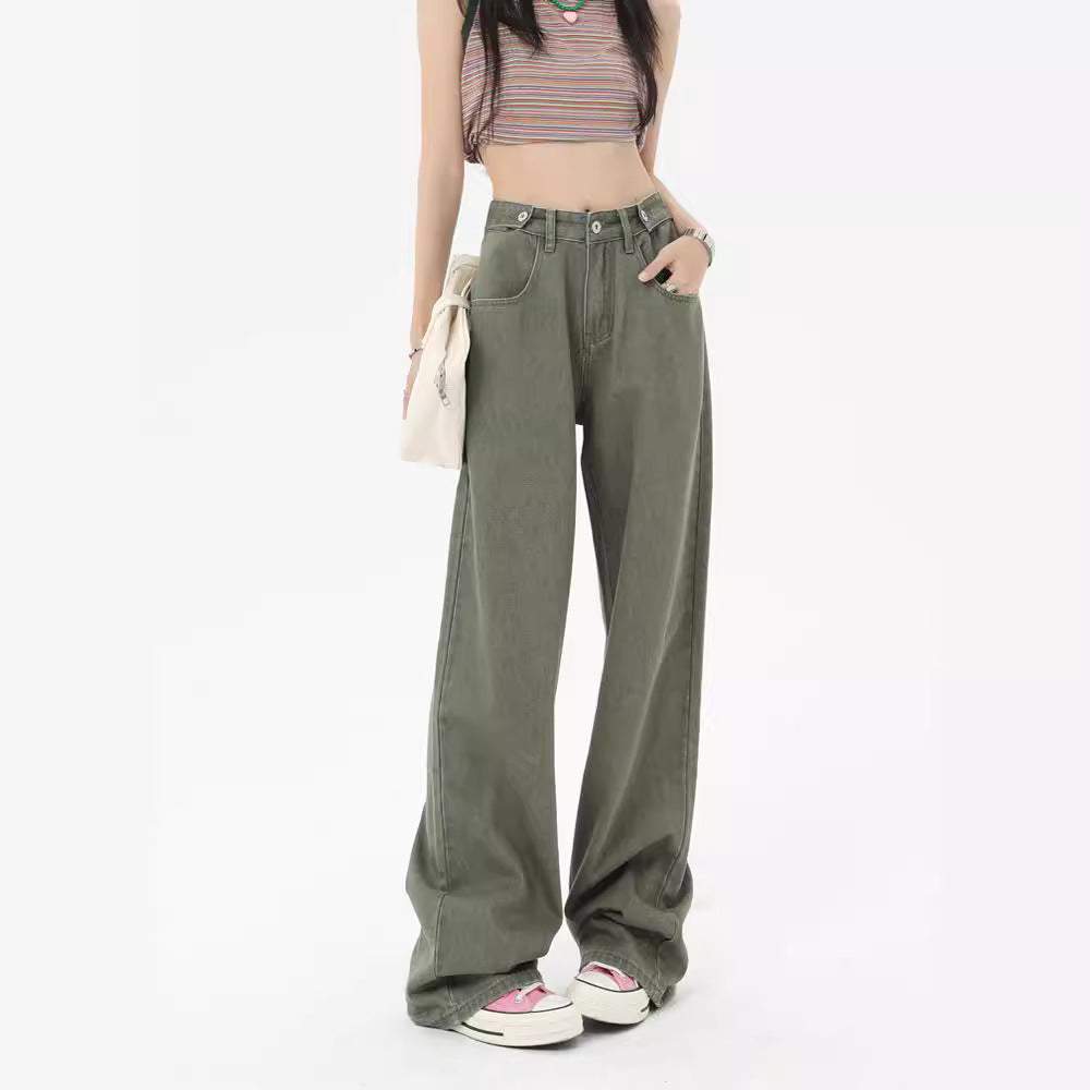 High Waist Wide Leg Green Jeans