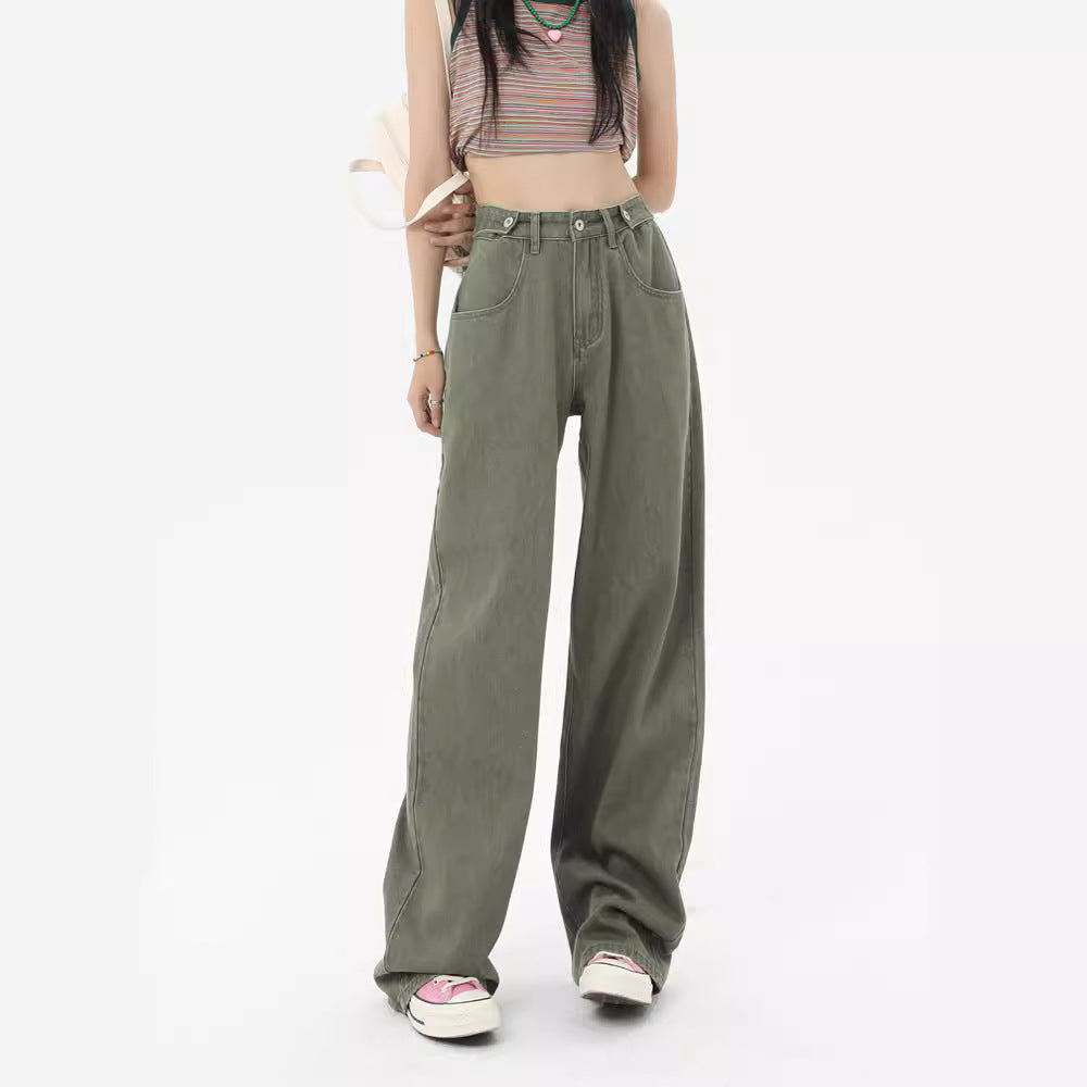 High Waist Wide Leg Green Jeans