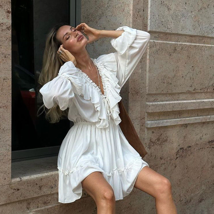 V-Neck Ruffle Dress